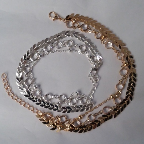 3 Piece Gold Anklet Multi-Chain - Picture 7 of 7